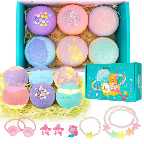 Canvalite Kids Bath Bombs with Surprise Inside 6 Pcs Handmade Bath Bombs Kits Mermaid Gifts for Girls Skin Friendly And Safe Natural Bath Bombs Spa Fizzy Bubble Bath with Little Girls Jewelry Canvalite Kids Bath Bombs with Surprise Inside 6 Pcs Handmade Bath Bombs Kits Mermaid Gifts for Girls Skin Friendly And Safe Natural Bath Bombs Spa Fizzy Bubble Bath with Little Girls Jewelry