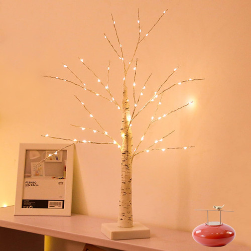 GTSYDING Lighted Birch Tree Light, 2FT 55 LEDs Battery/USB Operated Copper Wire Tabletop Tree Lamp, LED Artificial Branch Tree for Home Party Festival Wedding Decor Decorations, Warm White