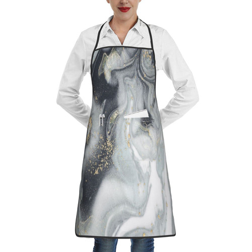 Grey Marble Stripe Apron, Cooking Kitchen Aprons Waterproof Bib Kitchen Apron With 2 Pockets Long Ties