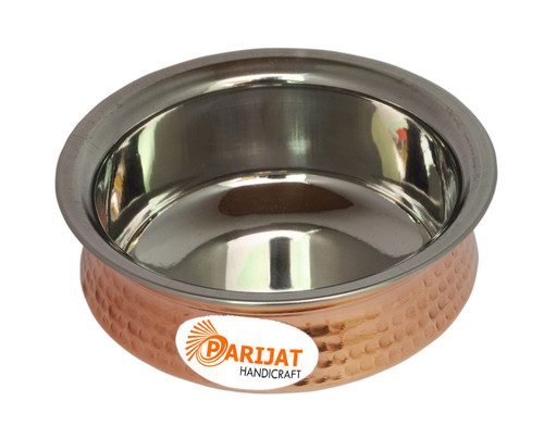 PARIJAT HANDICRAFT Pack of 1 Stainless steel copper hammered for vegetable and curries copper tableware serving bowl serve ware handi set tureens Size- 6 Inch PARIJAT HANDICRAFT Pack of 1 Stainless steel copper hammered for vegetable and curries copper tableware serving bowl serve ware handi set tureens Size- 6 Inch