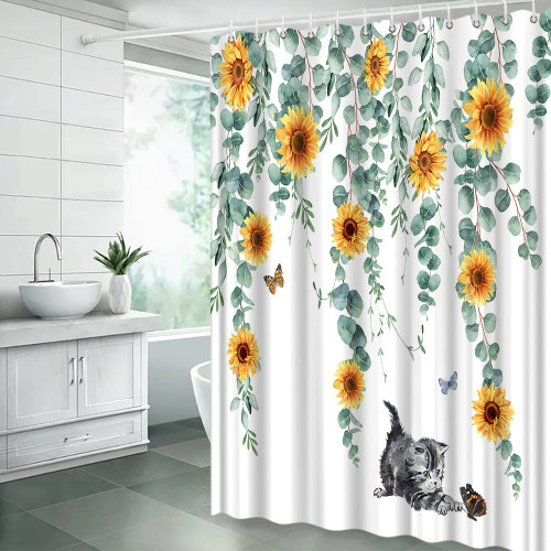 AMHNF Sage Green Leaves Shower Curtain Eucalyptus Leaf Yellow Sunflower Botanical Watercolor Floral Plant Aesthetic Nature Spring Bathroom Decor Fabric Curtain with Hooks AMHNF Sage Green Leaves Shower Curtain Eucalyptus Leaf Yellow Sunflower Botanical Watercolor Floral Plant Aesthetic Nature Spring Bathroom Decor Fabric Curtain with Hooks