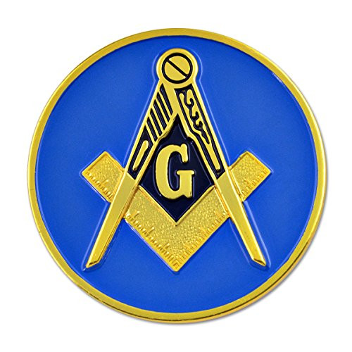 Square & Compass Round Masonic Blue & Gold Auto Emblem - 3" Diameter
