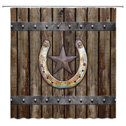 BOYIAN Rustic Farmhouse Shower Curtain Rusty Horseshoe Texas Star on Old Barn Wooden Garage Door, Western Country Cabin Brown Fabric Bath Curtains Bathroom Polyester with Plastic Hooks 7178Inch Grey BOYIAN Rustic Farmhouse Shower Curtain Rusty Horseshoe Texas Star on Old Barn Wooden Garage Door, Western Country Cabin Brown Fabric Bath Curtains Bathroom Polyester with Plastic Hooks 7178Inch Grey