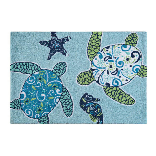 EZON-CH Modern Non Slip Watercolor Sea World Animal Home Bathroom Bath Shower Bedroom Mat Toilet Floor Door Mat Rug Carpet Pad Doormat,Blue Sea Turtle,15.7X23.6IN