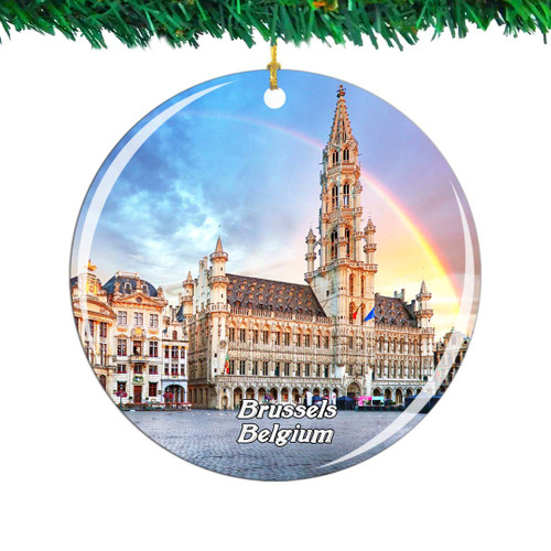 Weekino Belgium Grand Place Brussels Christmas Ornament City Travel Souvenir Collection Double Sided Porcelain 2.85 Inch Hanging Tree Decoration