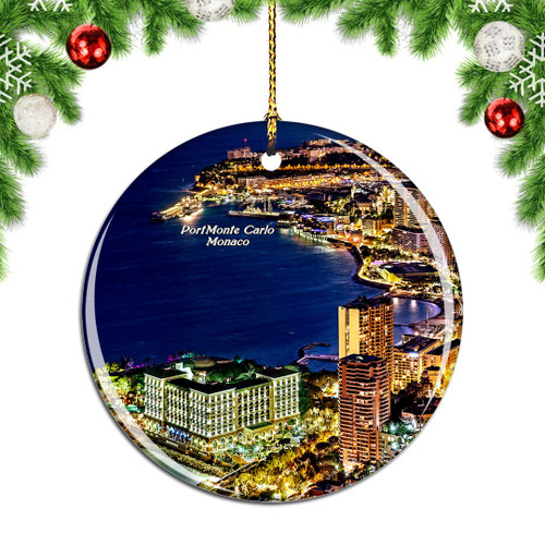 Weekino Monte Carlo Harbor Monaco Christmas Xmas Tree Ornament Decoration Hanging Pendant Decor City Travel Souvenir Collection Double Sided Porcelain 2.85 Inch
