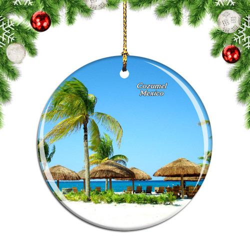 Weekino Mexico Beach Cozumel Christmas Xmas Tree Ornament Decoration Hanging Pendant Decor City Travel Souvenir Collection Double Sided Porcelain 2.85 Inch