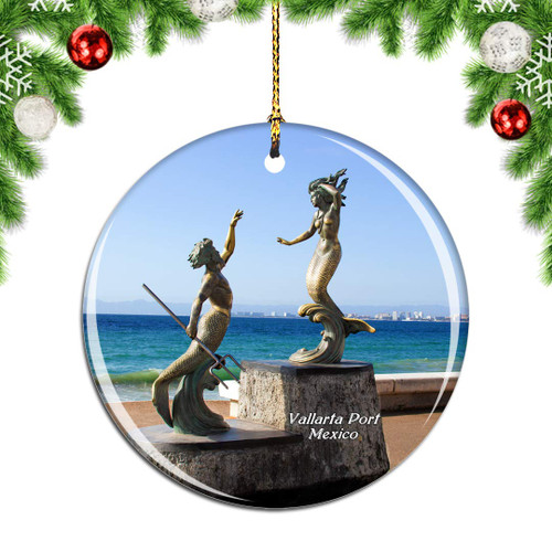 Weekino Mexico Puerto Vallarta Christmas Xmas Tree Ornament Decoration Hanging Pendant Decor City Travel Souvenir Collection Double Sided Porcelain 2.85 Inch