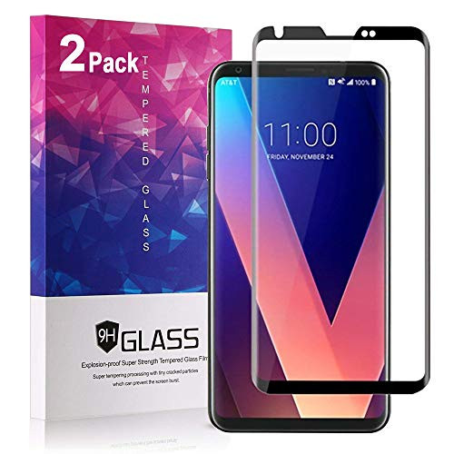 LG V30 Screen Protector, ZAOX 3D Curved Full Coverage [ 9H Hardness ] [ Scratch Proof ] [ Anti-fingerprint ] Premium Tempered Glass Screen Protector for LG V30 - Black (2 Pack)