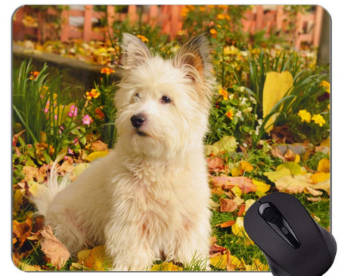 Natural Rubber Gaming Mouse Pad Printed with White Terrier Dog - Stitched Edges