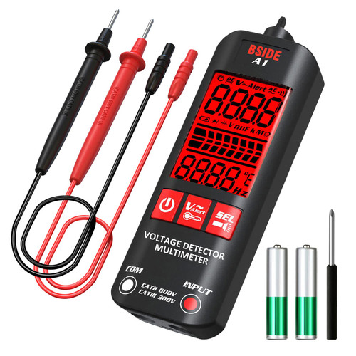 BSIDE Digital Multimeter 3-Results Display Pocket Smart Auto Range Voltmeter Resistance Frequency Continuity V-Alert Live Wire Voltage Tester with Flashlight, Black
