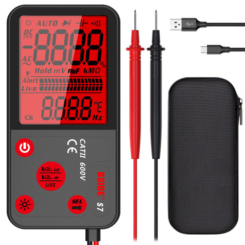 BSIDE Rechargeable Digital Multimeter Electrical Voltage Tester Pocket Smart Voltmeter Resistance Continuity Frequency V-Alert Live Voltage Tester with Carrying Case