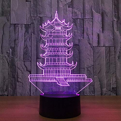 LLWWRR1 Leifeng Pagoda Shape 3D Night Light Towe Lamp Led 7 Colors Changing Bedroom Bedside Decor Luminaria Sleep Table Lamp Toys Gifts