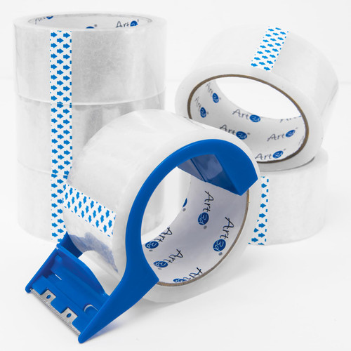 Art3d Clear Packing Tape 6 Rolls with Dispenser, Adhesive Packing Tape Refills, Carton Sealing Tape, Packaging Tape for Heavy Duty, Shipping, Sealing, Moving, Office, 1.88" x 55 yds, 2 mil Thick