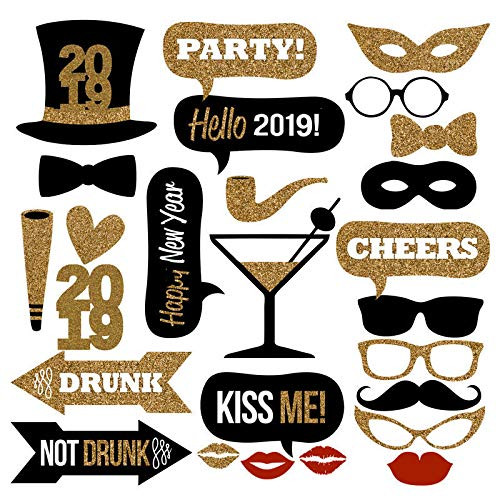 Losuya 2019 New Years Eve Party Photo Booth Props 26pcs Funny Diy Kit Photobooth Props for New Year Party Decoration Favor
