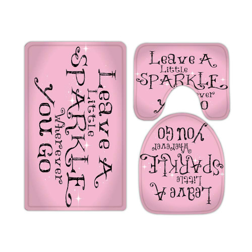 Inspirational Quotes Leave a Little Sparkle Wherever You Go Bathroom Rugs and Mats Sets 3 Piece, Memory Foam Bath Mat, U-Shaped Contour Shower Mat Non Slip Absorbent, Velvet Toilet Lid Cover Washable
