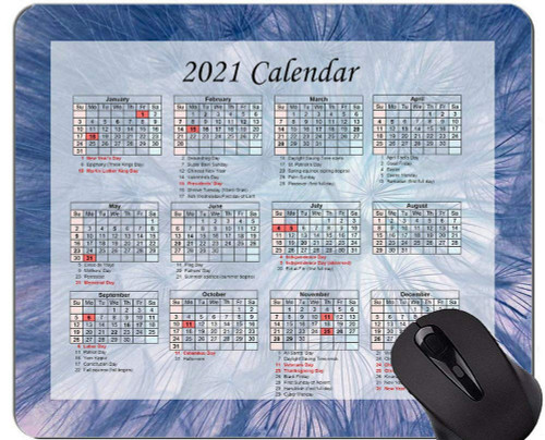 Calendar 2021 Year Mouse Pad,Dandelion Seed Flower Office Mouse Pad