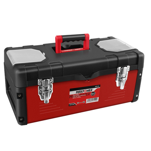 MAXPOWER Tool Box 17-inch, Mixtured Plastic Lid and Metal Small Tool Box with Removable Tray and Handle