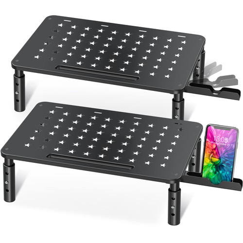 Zimilar 2 Pack Monitor Stand , 3 Height Adjustable Stand with Unique Star Mesh for Computer, Laptop, Printer, Notebook, iMac, Premium Metal Monitor Risers for 2 Monitors