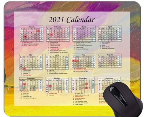 Calendar 2021 Year Mouse Pad,Fantasy Paint Colors Office Mouse Pad