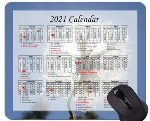 Calendar 2021 Year Mouse Pad,Dandelion Sky Blue Office Mouse Pad