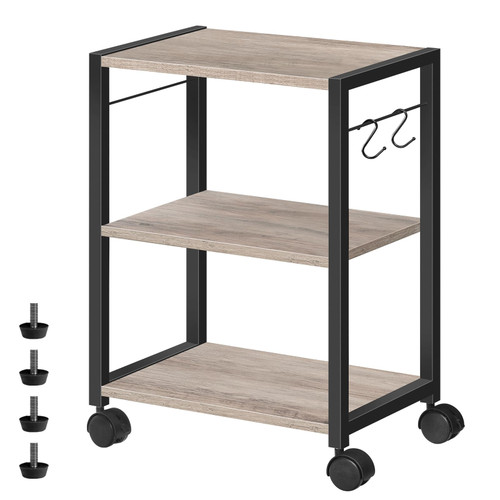ALLOSWELL Mobile Printer Stand, 3-Tier Printer Cart Under Desk with Storage, Industrial Rolling Cart with 2 Hooks, Printer Table on Wheels for Home Office, Greige PTHG4001 ALLOSWELL Mobile Printer Stand, 3-Tier Printer Cart Under Desk with Storage, Industrial Rolling Cart with 2 Hooks, Printer Table on Wheels for Home Office, Greige PTHG4001