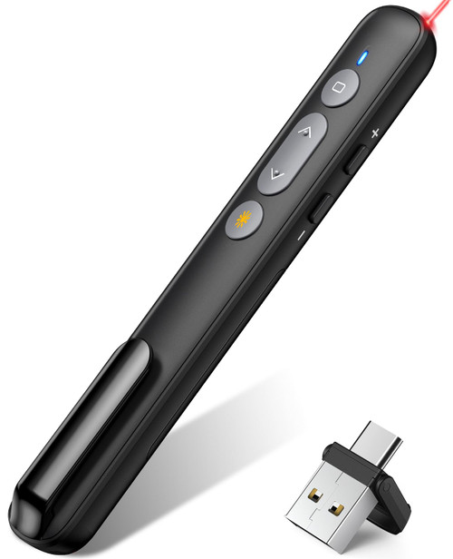 NinjajoyOX Presentation Clicker with USB-A & Type-C Port, Wireless Presenter Remote with Hyperlink Volume Control, PowerPoint Slider Advancer for Computer/Keynote/MAC