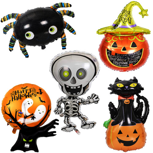 BeaTe 5pcs Halloween Foil Balloons Ghost Pumpkin Spider Ghost Tree Giant Balloon for Halloween Party Decorations Supplies, Blue, M