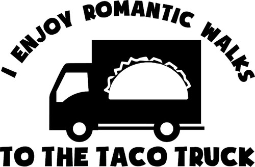 I Enjoy Romantic Walks to The Taco Truck Funny Food Hungry Wall Decals for Walls Peel and Stick Wall Art murals Black Medium 18 Inch