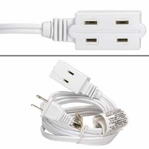 ACCL 12Ft 3-Outlet Power Extension Cord White 16AWG/2, 1 Pack