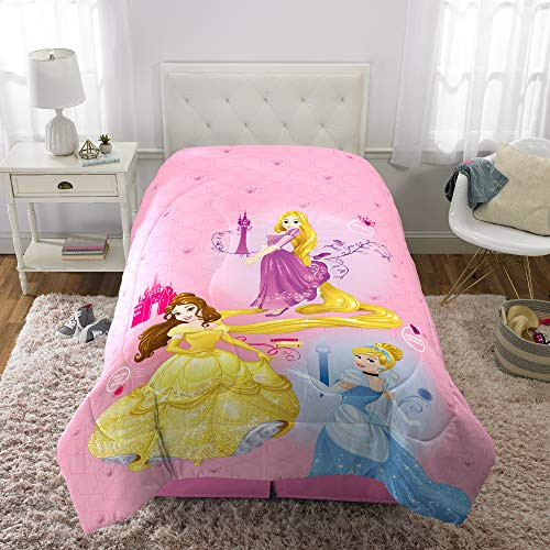 Disney Princess Kids Bedding Soft Microfiber Reversible Comforter Twin/Full Size 72 x 86 Pink/Purple