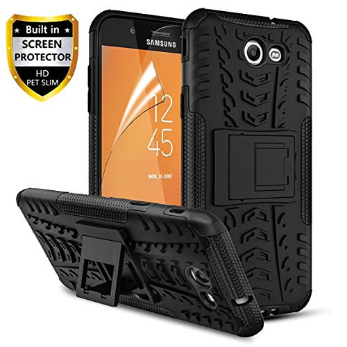 RioGree Phone Case for Samsung Galaxy J3 Luna Pro/Galaxy J3 Prime/Galaxy J3 Emerge /J3 Eclipse/J3 2017/ Amp Prime 2/Express Prime 2/Sol 2/J3 Mission, with Screen Protector Kickstand Cover Skin, Black