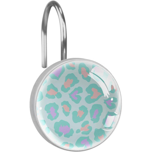 Heart Shaped Leopard Turquoise Shower Curtain Hooks Stainless Steel Decorative Shower Curtain Hooks for Bathroom Shower Rods Curtains - Set of 12 (100% Rust Proof)