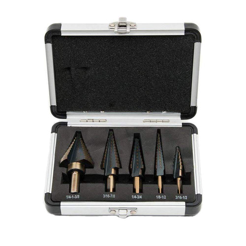 Lockwish Hss Step Drill Bit 5Pcs,Metal step Shanks Aluminum Case, Titanium Step Drill Bit Black