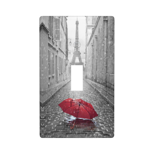 Red Umbrella Paris Tower Single Toggle Light Switch Cover Decorative 1 Gang Wall Plate Plastic Bedroom Living Cute Decor Faceplate 4.5 X 2.76 In Red Umbrella Paris Tower Single Toggle Light Switch Cover Decorative 1 Gang Wall Plate Plastic Bedroom Living Cute Decor Faceplate 4.5 X 2.76 In