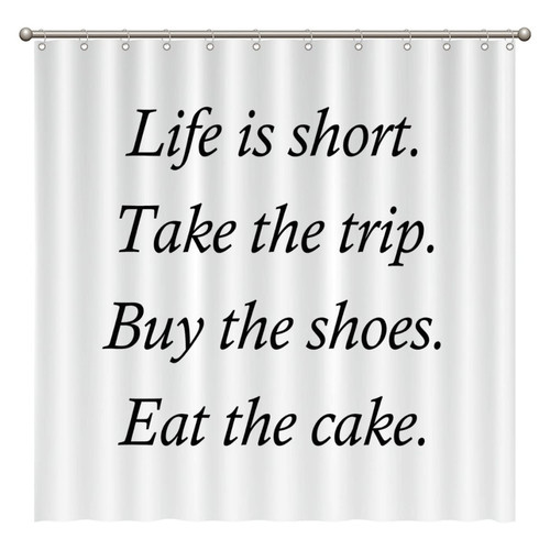 Rimego Shower Curtains with Motivational Quote Life is Short Take The Trip Buy The Shoes Waterproof Shower Curtain for Bathtub Home Bathroom, 12 Hooks, Retro, 72 in