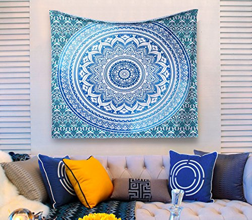 Aidvox Mandala Tapestry Hippie Tapestry Bohemian Tapestry Tapestries Wall Hanging Tapestry Wall Hanging Blue Wall Tapestry Indian Wall Decor Dorm Decor Living Room Bedroom (51.2"×59.1" inch)