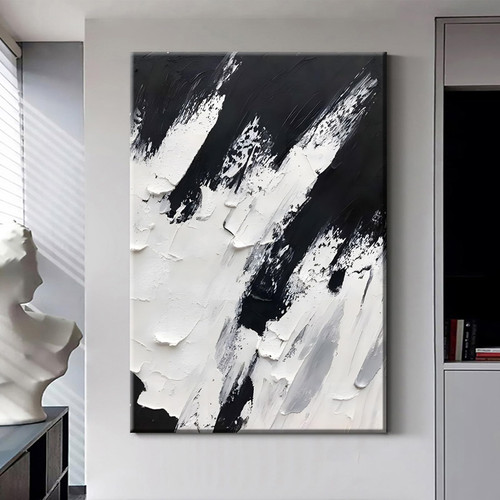 Abstract Grey Black and White Canvas Wall Art Picture Print Brush Stroke Poster Black and White Abstract Painting Black and White Textured Wall Art White Texture Artwork Wall Decor 16x24inch No Frame