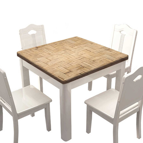 Farmhouse Fitted Tablecloth Square, Bamboo Weaving Elastic Edge Home Decor Table Clothes, Dust Proof Washable Polyester Table Cover, For Family Patio Dormitory Cafe Tablecloth, Fits 30 x 30 Inch Table