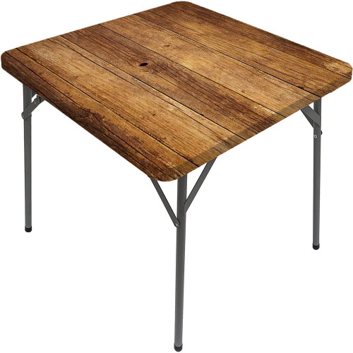 CESGFC Wood Plank Square Table Cove, Wood Plank Texture Print, Elastic Edge, Suitable for Catering and Kitchen, Fit for 40"x40" Square Table
