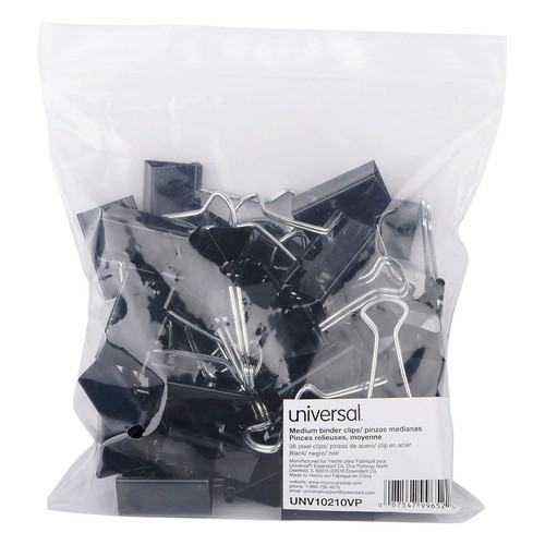 Medium Binder Clips, Steel Wire, 5/8" Cap., 1-1/4" Wide, Black/Silver, 36/Pack (Pack of 3)
