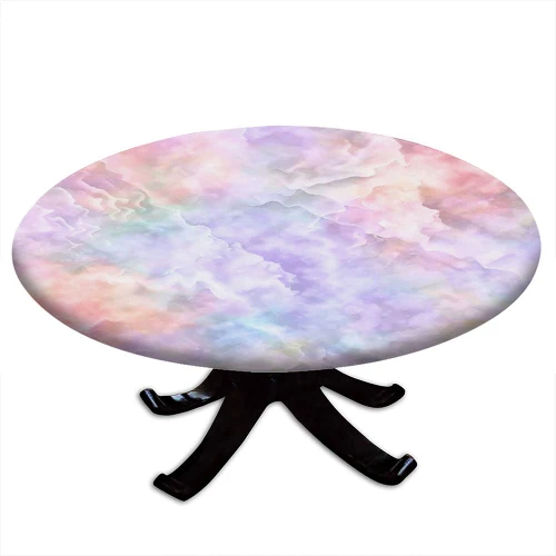 Marble Round Fitted Tablecloth, Abstract Art Painting Marble Texture, Elastic Edge, Waterproof and wipeable, Suitable for Dining Tables, self-Service Parties and Camping, Fit for 40" Table