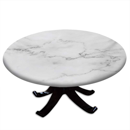 Marble Round Tablecloth, Marble Motif Art, Elastic Edge, Waterproof and wipeable Table Cover, Suitable for Dining Tables, self-Service Parties and Camping, Fit for 28" Table, Grey Dust