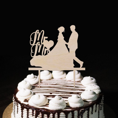 Rustic Wedding Mr & Mrs Cake Toppers Silhouette Mr & Mrs Silhouette Cake Toppers Custom For Engagement Bride to Be Party Favors Engagement Gifts For Couple Natural Wood