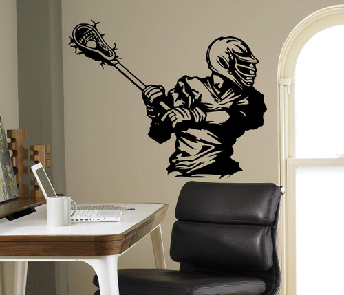 Lacrosse Player Wall Decal - Sticks Vinyl Sticker Team Sport Home Art Decor Ideas Interior Made in USA - 12x15 Inch