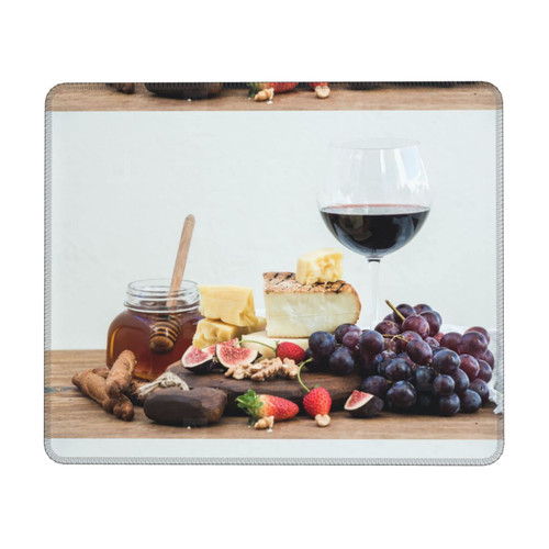 Red Wine Galsses & Grapes with Wooden Print Mouse Pad Non-Slip Gaming Computer Mouse Pad 7 X 8.6 in for Office Gaming Working Computers Laptop Mouse