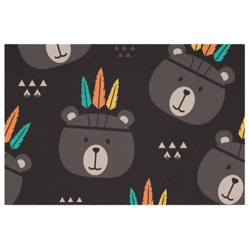 Placemat, Non-Slip Insulation Placemat, Washable Table Mats Set, Cartoon Animal Indian Bear
