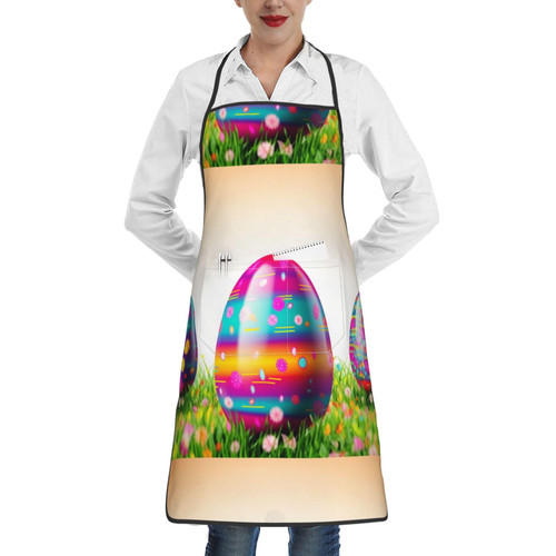PEIXEN Colorful Easter Egg Apron Kitchen Bib Unisex Cooking Chef Apron With Pockets for Kitchen BBQ Crafting Drawing