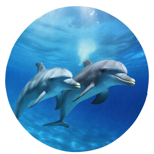 Round Rugs Dolphins in The Ocean Area Rug 24 in Flannel Bath Rug Soft Bathroom Mat Non-Slip Carpet for Living Room Decor