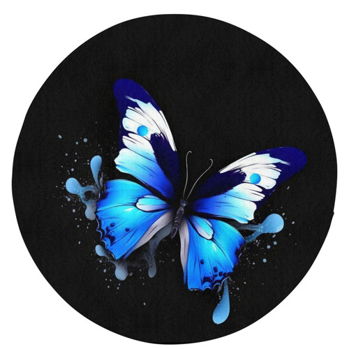 Round Rugs Blue Butterfly Area Rug 24 in Flannel Bath Rug Soft Bathroom Mat Non-Slip Carpet for Living Room Decor